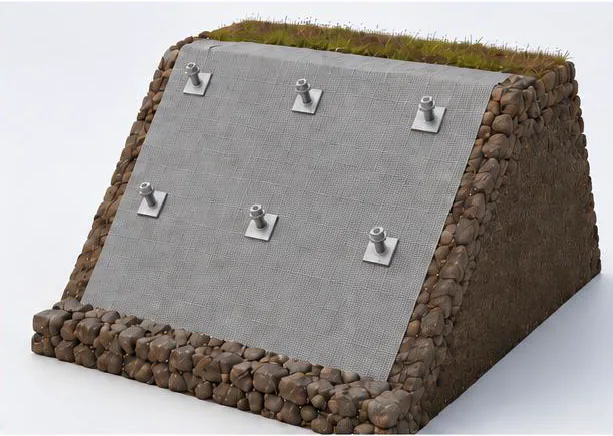 Talus protégé par ancrages APAJA avec base en enrochement